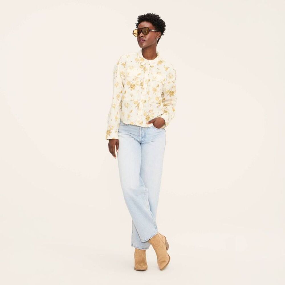 Women's Floral Button-Down Long Sleeve Collared Utility Shirt - Woolrich Cream S